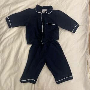 Petite Plume Navy Two Piece Pajamas with White Piping for 6-12 Months